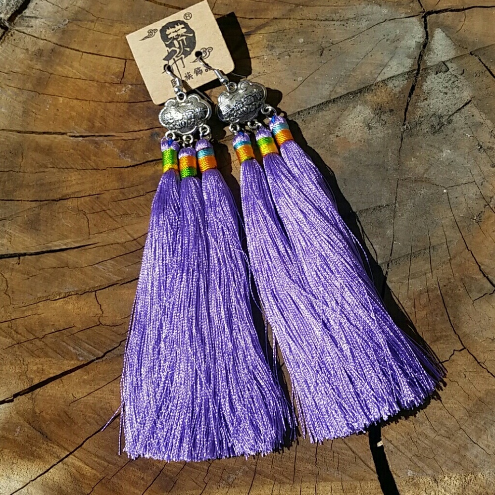 TIBETAN LONGEVITY TASSEL EARRINGS
